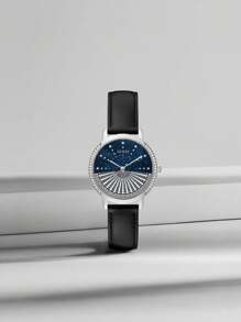 Guess Ladies Quarz Round Watch Dual Tone Galaxy Dial Black Leather Strap Business Casual Fashion Ladies Watch Luxury Elegant Valentine Gift GW0377L1
