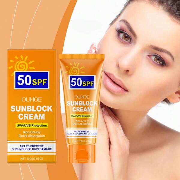Face Sunscreen Cream SPF 50+, UVA & UVB Protection Skin Damage From Sun-Induced For All Skin Types Sunblock Cream 3.53 OZ (Rice Sunscreen Cream 50G Available)