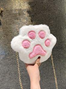 1 件可爱柔软毛绒刺绣猫爪链条斜挎包轻便便携单肩包适合女孩和学生度假和户外和秋冬季和购物和日常使用和秋冬季 - 白色 - 查看 8