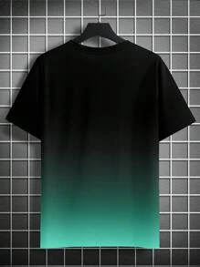 Camiseta de manga corta con cuello de tripulación con estampado de rayos en degradado de talla grande para hombres