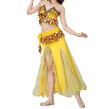3pcs Women's Belly Dance Costume Set, Including Belly Dance Bra, Belt And Chiffon Skirt, Professional Outfit - Multicolor - View 6