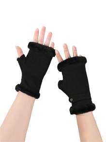 1 双舒适毛绒衬里半指手套，舒适柔软保暖衬里无指手套 - 厚实，保暖针织，柔软天鹅绒饰边，臂部保暖器，毛茸茸的手套，时尚无指腕袖短袖，非常适合秋冬季户外活动、骑自行车、徒步旅行、办公室防寒保暖手套 - 彩色 - 查看 6