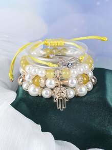 4 件波西米亚多层棕榈吊坠串珠手链，女士创意珠宝，适合情人节、约会、结婚纪念日、纪念礼物 - 巴掌 - 查看 4