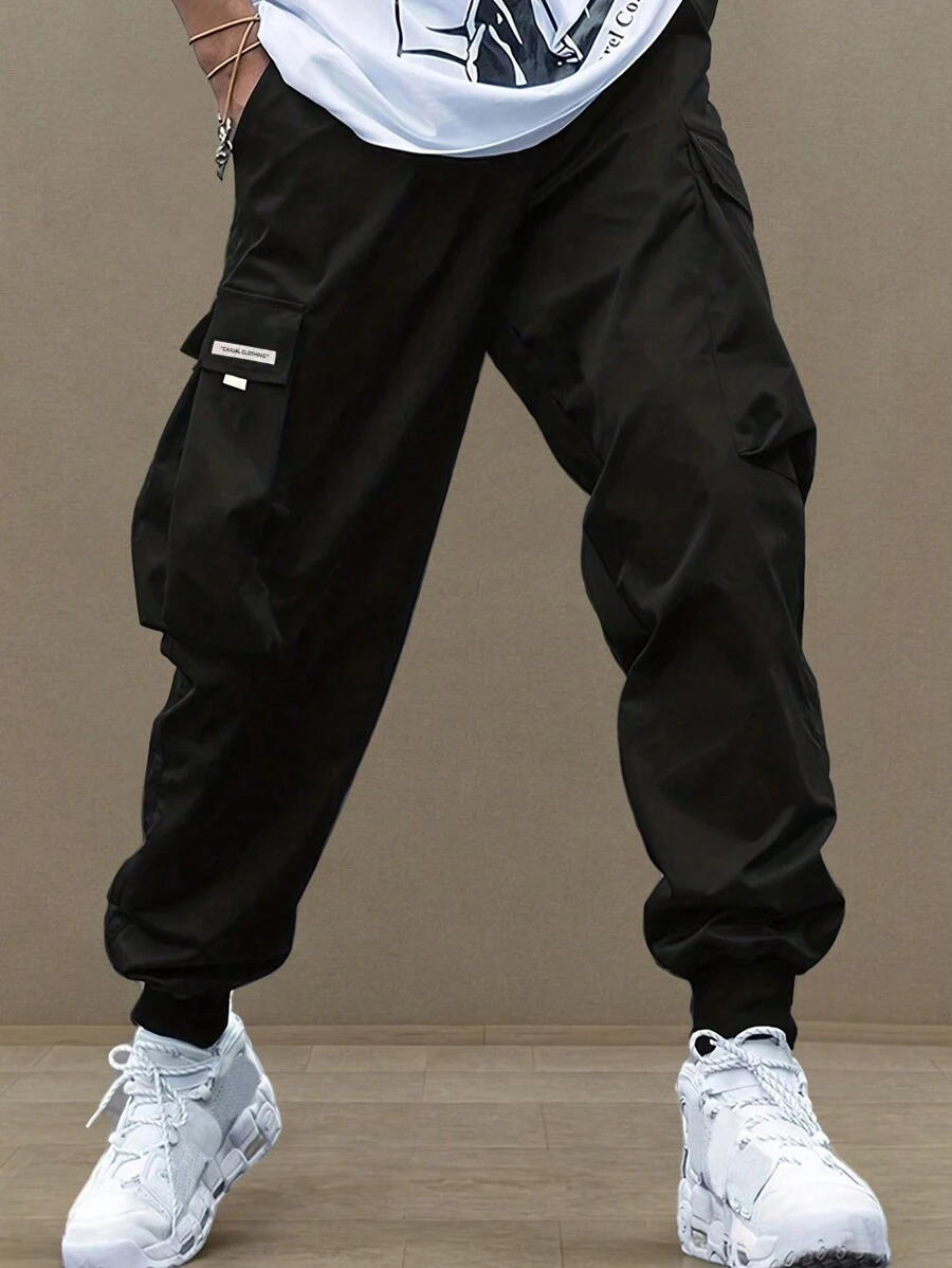 Quần Cargo thường ngày cho bé trai & thanh thiếu niên, thiết kế nhiều túi cạp chun, quần dài dạo phố thời trang xuân thu - màu đen - Xem 1