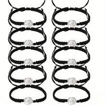10pcs/Set Sports Inspired Woven Volleyball Bracelets With Card, Team Competition Accessories, Gift For Sports Enthusiasts - Black - View 1