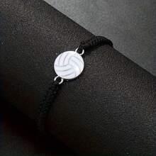 10pcs/Set Sports Inspired Woven Volleyball Bracelets With Card, Team Competition Accessories, Gift For Sports Enthusiasts - Black - View 3