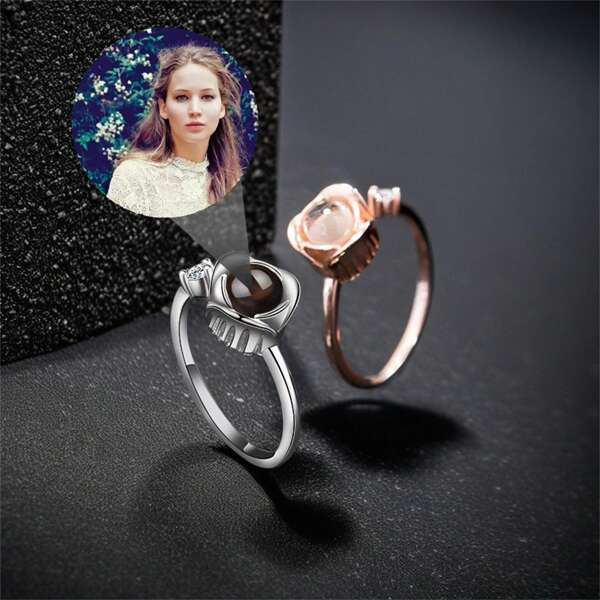 Stainless Steel Rose Simple Open Ring Photo Personal Custom Memory Projection Ring To Send Girlfriend Classmate Friend Mother Lover Boxed Gift