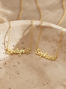 Custom Name Necklace With Birthflower, Personalized Gold Name Jewelry, 18K Gold-Plated Stainless Steel Women's Necklace,Dainty Birthflower Necklace, Women Necklace, Christmas Gift For Women