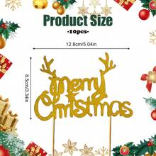 10 件圣诞快乐蛋糕装饰 闪光圣诞纸杯蛋糕装饰 适用于圣诞蛋糕装饰 - 金色 - 查看 3