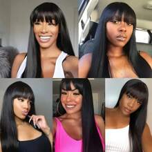 Guleless Wig 38inch Long Silky Straight Wigs With Bangs Full Machine Made Glueless Human Hair Wigs With Bangs Human Hair - Natural Black - 查看 8