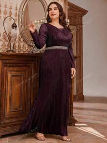 Women Plus Size Solid Color Long Sleeve Dress, Wedding Guest Dress, Party Dress, Formal Dress, Evening Dress