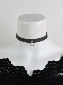 1 件装哥特式颈链黑色仿皮吊带项链女士珠宝女孩礼物创意朋克颈链 - 黑色 - 查看 3