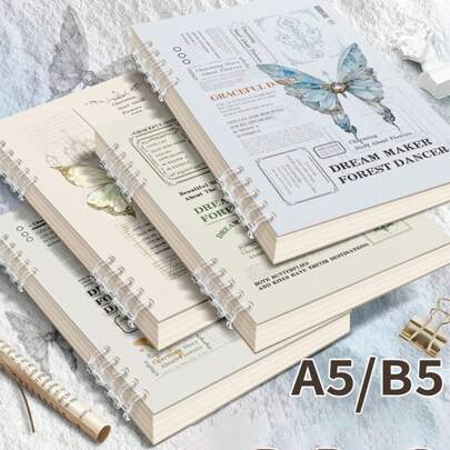 1pc A5/B5 Notebook,Butterfly Theme,60 Sheets,Loose Leaf Notepad,Detachable Journal,Light And Soft Series,Suitable For Daily Study,School And Office Supplies,Back To School Supplies,Creative Gift For Christmas, Birthday