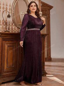 Women Plus Size Solid Color Long Sleeve Dress, Wedding Guest Dress, Party Dress, Formal Dress, Evening Dress