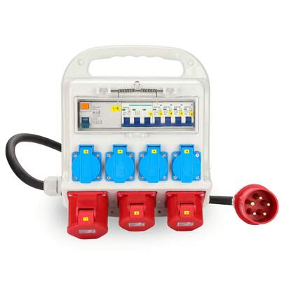 Cecaylie Distributore di corrente distributore di corrente da cantiere Presa di corrente CEE IP44 da cantiere 2x400V-16A 1x400V-32A 4x230V Schuko (RCCB)