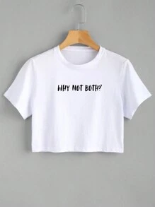 Cropped Short T-Shirt Printed Why Not Both Lgbt Phrases Various Colors 100% Cotton - 白色 - 查看 1