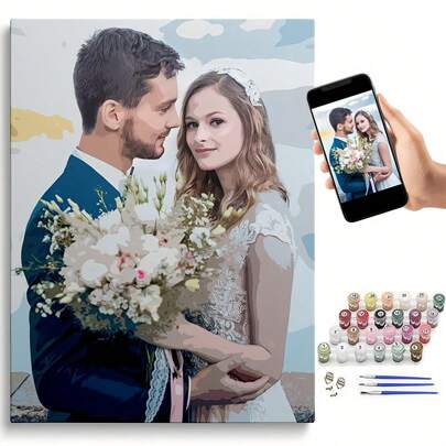 HuaCan 1 Pintura de aceite digital DIY personalizada con foto en lienzo sin marco, 24 colores, pintura acrílica digital personalizada, regalo único ideal para él/ella en aniversario, Día de San Valentín, Día de la Madre, cumpleaños, Día del Padre, graduación, inauguración de la casa, sala de estar, dormitorio, oficina, salón de té, vacaciones, calendario