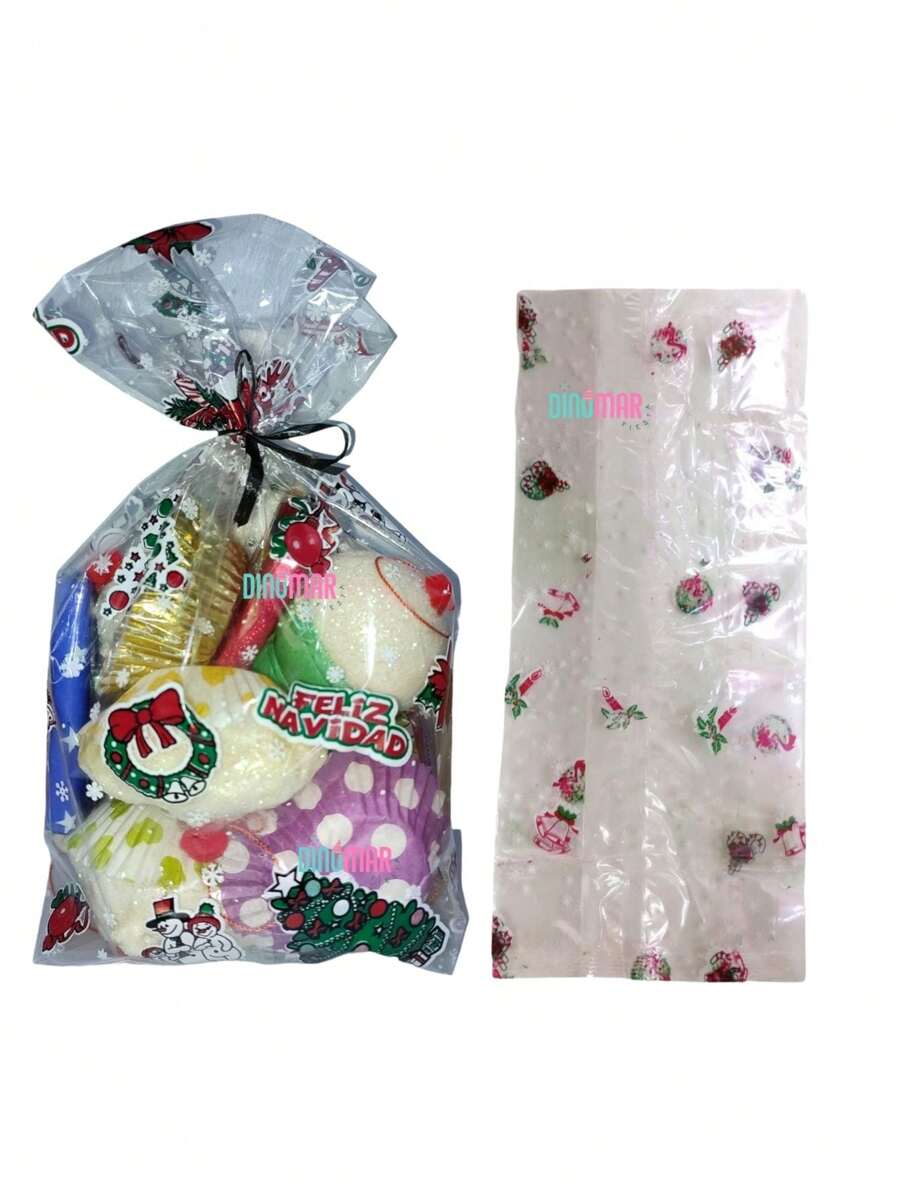 Bolsa de Celofan Para Navidad 2kg Con 100pzs 30*13cm Fiesta Dulces Dulcero Bolsa Navideña - Multicolor - Ver 1