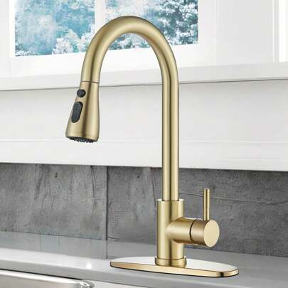 Kitchen Faucet With Pull-Down Spray Single Handle High Arc Commercial Stainless Steel Brushed Nickel Kitchen Sink Faucet With Deck Suitable For Bar Laundry RV Farmhouse
