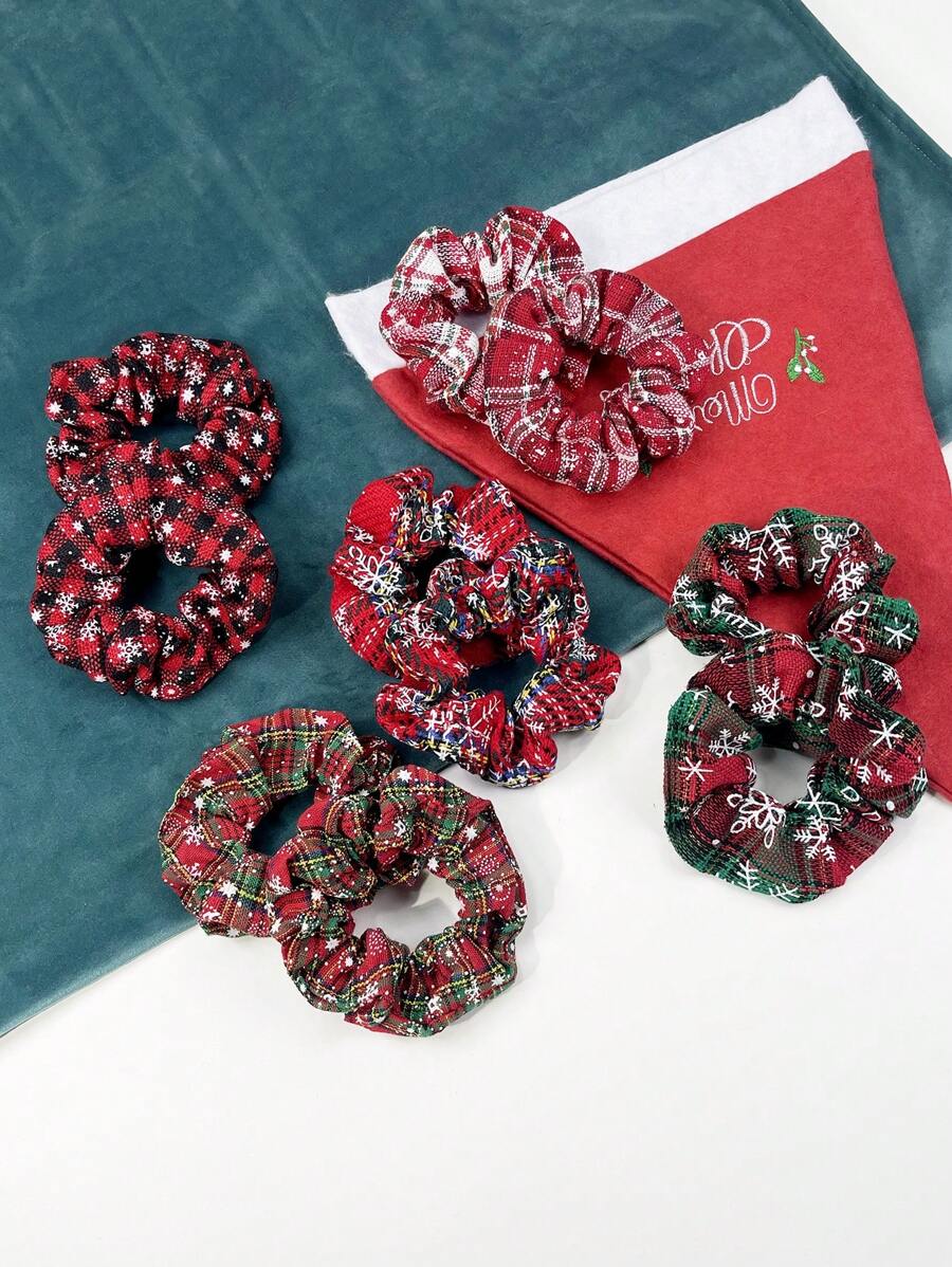 2 件雪花圣诞街头风格涤纶圣诞欢快发圈，节日发饰发带