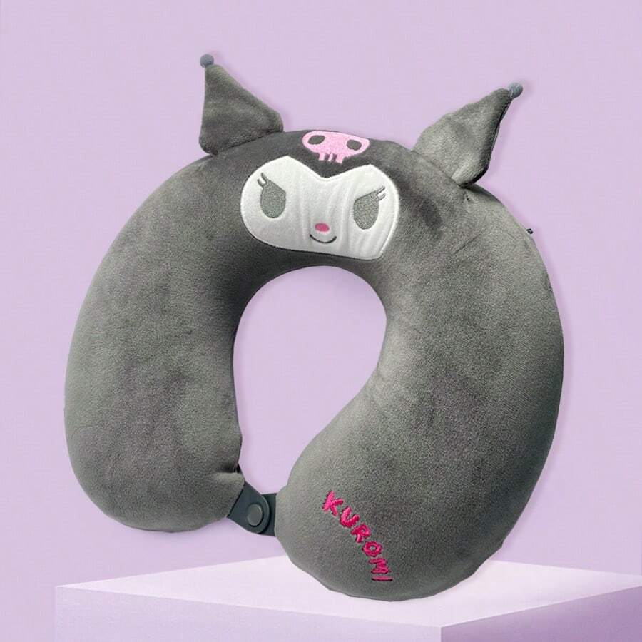 Miniso Gối du lịch Sanrio Kuromi Memory Foam, thiết kế hình chữ U tiện dụng với họa tiết đầu lâu màu đen và hồng, chất liệu, hoàn hảo cho các chuyến bay dài, đi làm và ngủ trưa ở văn phòng (1 chiếc) - màu đen - Xem 1