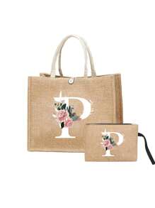 一套两只亚麻手提袋 - 一只印有 A-Z 字母，另一只印有字母和花卉图案，适合母亲节、个性化礼物等场合。黄色亚麻手提袋配白色提手，大小手提袋组合，完美适用于婚礼、生日、海滩、节日等场合 - 送给女性、母亲、教师、朋友、伴娘、学生、返校季的理想礼物（提供两只装和单只装两种选择）。 - 卡其色 - 查看 29