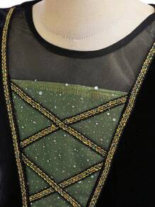 Vestido de bruja de Halloween elegante y brillante con bolso a juego para niñas, ideal para fotos y fiestas del Día de Brujas, vestido otoñal de otoño - Verde - Ver 4