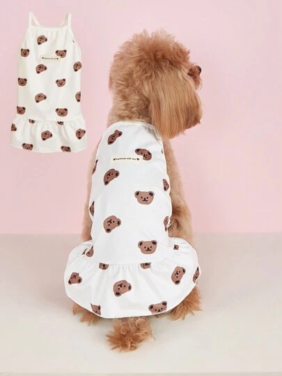 1 pieza Nuevo vestido de tirantes de princesa con estampado de oso para mascotas, ropa para perros Corgi, Dachshund, Bulldog