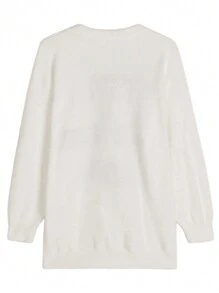 女士轻柔日常字母徽标提花针织圆领马海毛套头衫 - 白色 - 查看 6