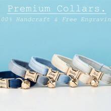Customized: Luxury Velvet Sky Blue Personalized Cat Collar Bow Tie Leash Set, Customized Cat/Dog Name Tag, Comes With Golden Bell, Pet Engraved Gift - Multicolor - View 5