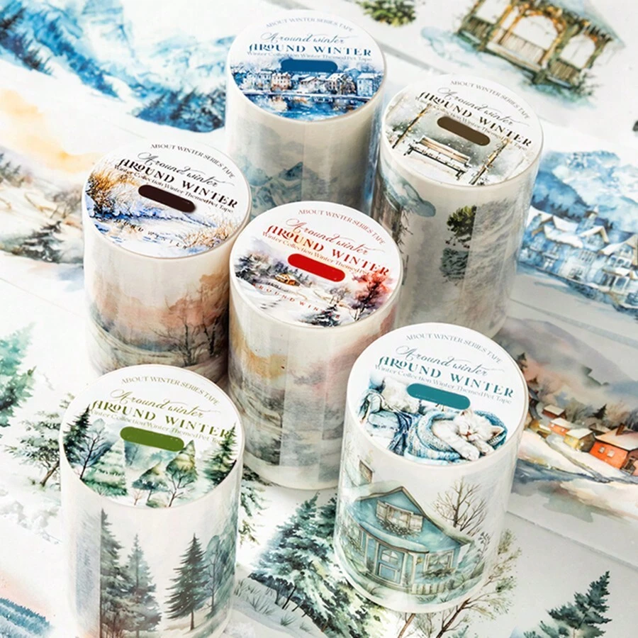 1 Cuộn/Túi Băng dính trang trí Washi Winter Series, Thích hợp cho thiệp, nhật ký, sổ lưu niệm - Nhiều màu - Xem 1