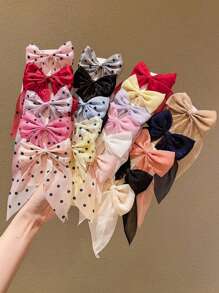 10pcs/11pcs Random Color Ribbon & Bow Hair Clips, Fashion For Women Claw Clips Hair Claws Hair Barrettes