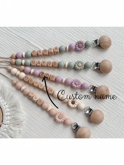 1PC Personalized Pacifier Clip DIY Custom Name Mouth Clip Mouth Chain - Friend Gift/Comfort Gift/Wooden Chain Gift/Holiday Gift/Birthday Gift/New Year Gift, First Tooth Party, Baby Boy Personalised, Speenkoord, Personalised Pacifier Clip, Personalized Baby Items Ornamental Funny, Cute Customized, Custom, Personalized Ideal Gifts For Her Her, Family, Friends, Customized