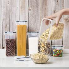 Juego de 7/10/24 recipientes herméticos para almacenamiento de alimentos con frascos grandes, organizadores y almacenamiento de cocina de varios tamaños, recipientes de plástico para cereales, harina, azúcar, pasta, productos secos, incluye etiquetas y marcadores