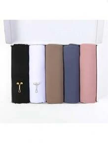 1 hộp Bộ khăn trùm đầu bằng vải voan trơn màu dành cho nữ, Khăn trùm đầu (5 khăn trùm đầu + 2 kẹp tóc) - Nhiều màu - Xem 3