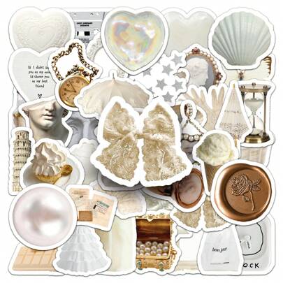 50 张可爱白色女孩风格贴纸，适用于墙壁、水瓶和手机 - 防水 DIY 乙烯基贴花，充满乐趣和个性化