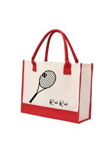 Customized Personalized Text For Tennis Racket Element Images, Including Burlap Bags, Canvas Bags, Thick Sail Bags, Shopping Bags, Large Capacity Commuting Linen Bags, Fashionable Multifunctional Student Book Storage, Personalized And Versatile Fashion Handbags For Work And Travel - Multicolor - View 13