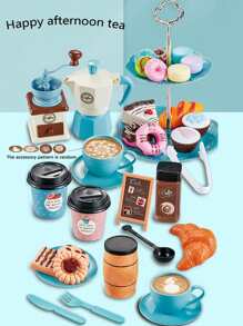 下午茶套装儿童玩具模拟咖啡壶咖啡店玩具男孩女孩厨房玩具套装生日节日礼物（部分配件款式随机，咖啡盖图案随机）,儿童茶会,儿童茶具,陶罐>儿童