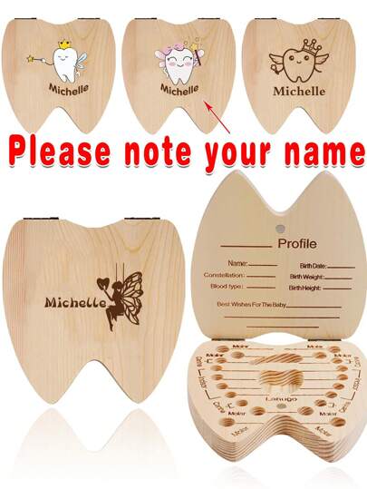 Customized Name Wooden Tooth Fairy Box Deciduous Teeth Case Milk Teeth Organizer Newborn Memory Keepsake Lanugo Umbilical Cord Storage Collection Holder Ideal For Holiday Keepsake Souvenir For Nursery Room Decor Back To School,Delicate Romance