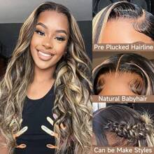 180% Density 1B/27 Balayage Highlight Lace Front Wig Human Hair Pre Plucked 13x4 HD Lace Ombre Body Wave Wig Wigs Human Hair For Women 16-34 Inch - Highlight & Piano - View 3