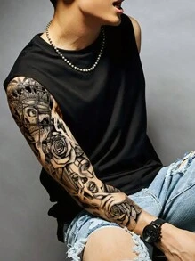 1 arkusze bardzo duże, pełne ramię, tymczasowe naklejki tatuażowe na ciało dla mężczyzn i kobiet, czarny 3d czaszka korona klaun dziewczyna uliczny styl wzór, wodoodporne fałszywe tatuaże rękawy, trwa 2-5 dni, zakrywające blizny, można stosować na ramionach nadgarstkach ramionach nogach talii szyi dłoni klatce piersiowej udach palcach, najlepszy przyjaciel para impreza tatuaż