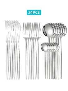 1/4/12/24pcs Stainless Steel Tableware Set ,Elegant 1/4/12/24-Piece Golden Cutlery Set ,Flatware Set With Golden Finish, Reusable Dinner Knives, Forks, Spoons, Teaspoons For Home And Everyday Use