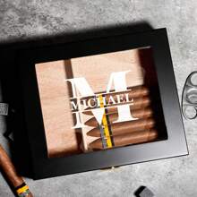 Personalisierte Zigarrenschachtel, Zigarren-Humidor-Box mit Glasplatte, Geschenk für den Bräutigam, Zigarrenschachtel aus Holz für Männer, Vatertagsgeschenk, Zigarrengeschenke für Männer