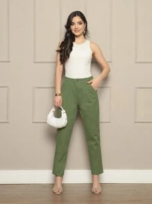Women's High Waist Mom Jeans - Màu xanh lục của thợ săn - Xem 1