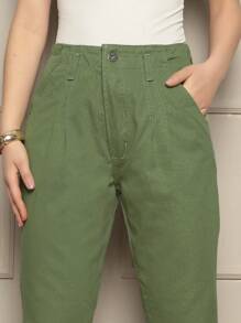 Women's High Waist Mom Jeans - Màu xanh lục của thợ săn - Xem 2