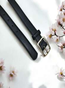 Women's Leather Belt Gold Buckle Width 2.5CM - Black - View 4