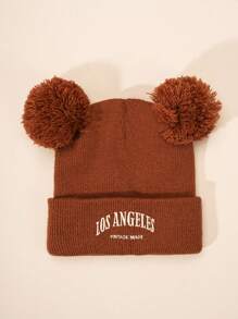 1 chiếc mũ len dệt kim thêu "LOS ANGELES" hai tua rua, mũ trượt tuyết ấm áp cho trẻ em và người lớn, mũ mùa đông phong cách Y2K, thích hợp cho trang phục thường ngày, ngoài trời, thời tiết lạnh - mũ dệt kim trẻ em - Xem 25