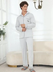 QIANNIANMA Herren Kardigansatz mit Kragen, langärmlig, Schlafanzug, bequemer und hautfreundlicher Stil, geeignet als bequeme Freizeitkleidung für Zuhause