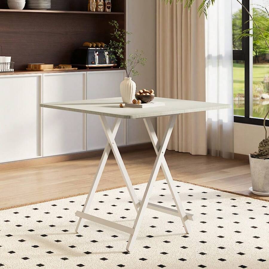Living And Home Folding Wooden Dining Table - White 80cm W x 80cm D x 74cm H - 查看 1