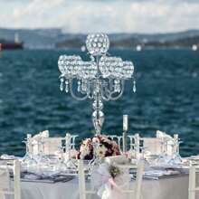 5-Arm Golden/Silvery Crystal Candelabra, 22.5-Inch Tall Wedding Centerpiece, Tabletop Candle Holder For Wedding Decor, Birthday Parties, Festive Celebrations, Living & Dining Room Decor